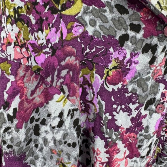 White Stag Button Up Top Women Size 3x Floral Long Sleeve Purple Flowy Silky Vtg - Picture 4 of 6